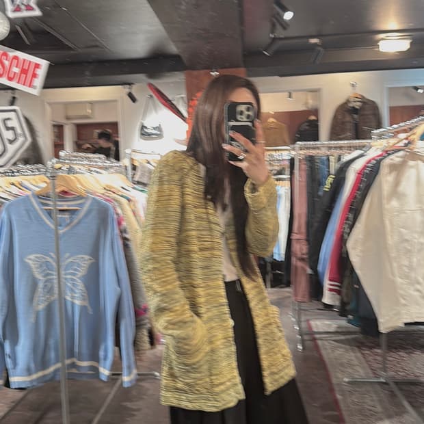 미쏘니 빈티지 패턴 스트라이프 비스코스 니트 가디건 48