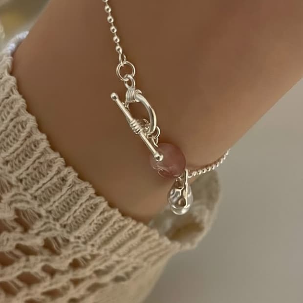 925 Silver)Pebble Drop Bracelet (핑크,그레이)