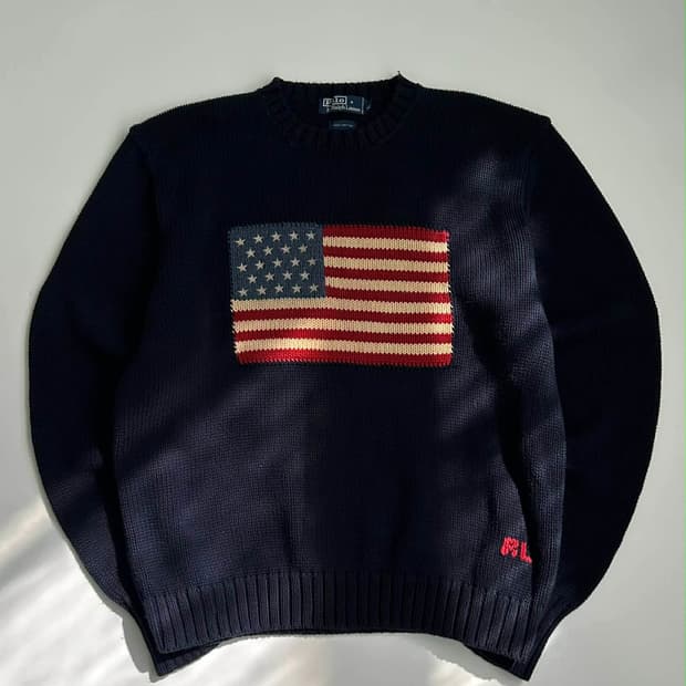 [L] 폴로 랄프로렌 성조기 네이비 코튼 니트 스웨터