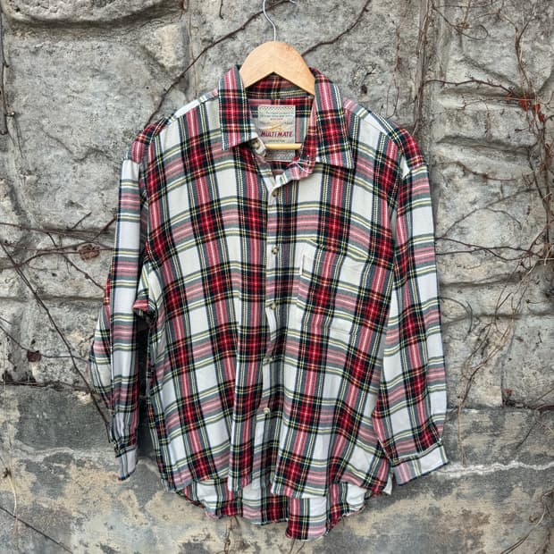 80s 멀티메이트 체크 배색 플란넬 셔츠 L