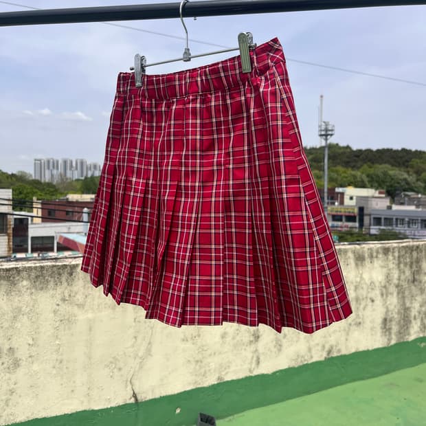 BROWNY Red Tartan Check Pleated Skirt