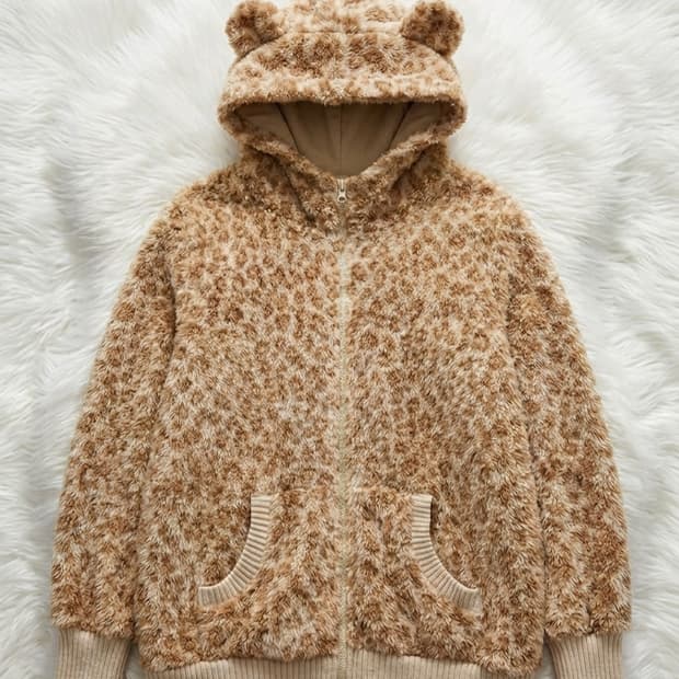 콜자 COLZA 호피 쿠마미미 후리스 후드집업자켓 키치 갸루 빈티지