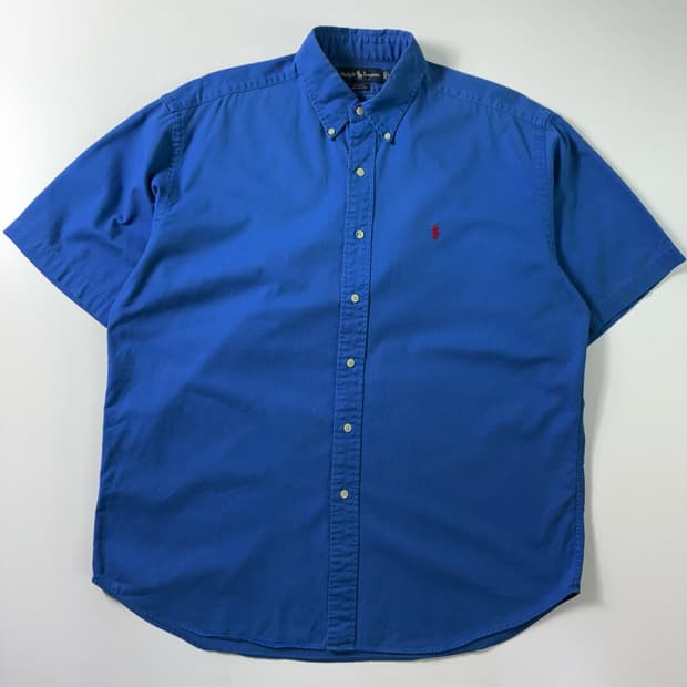 Polo  폴로 랄프로렌 자수 코튼 블루 솔리드 반팔셔츠 