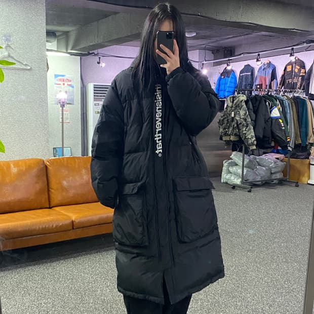 디스이즈네버댓 스펠아웃 빅로고 블랙 다운 롱패딩 B3690