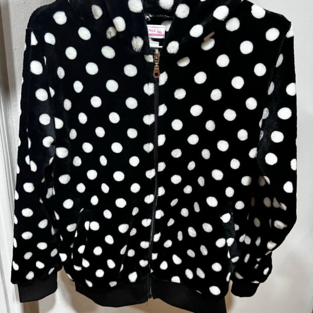 빈티지 도트후리스 후드 집업 새상품