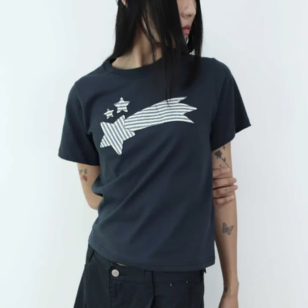 Star Patch Short-sleeved T-shirt (navy)