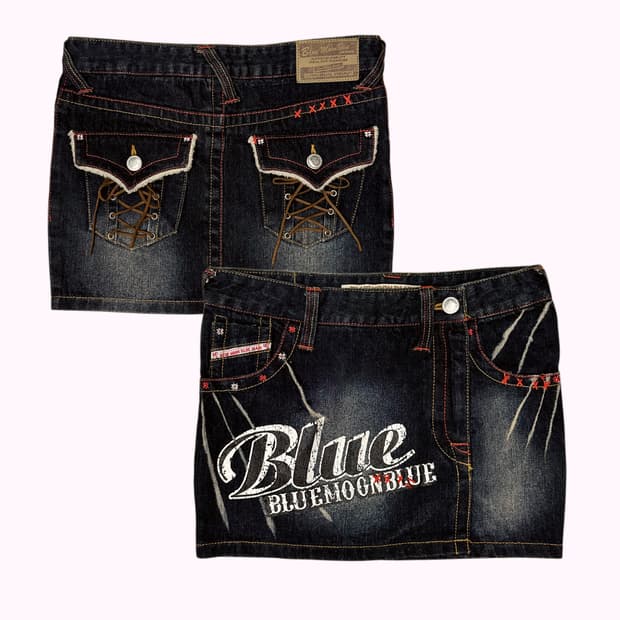 BLUEMOONBLUE unbalance denim mini skirt
