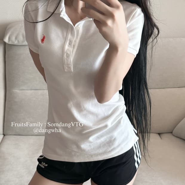 폴로 랄프로렌 딱붙 화이트 골프 반팔