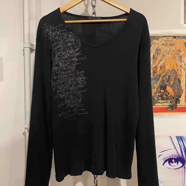 실버 글리터 프린팅 블랙 골지 롱슬리브 y2k 펑크