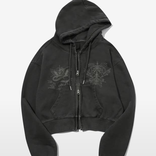 투웨이 크롭 후드집업 스모크 블랙