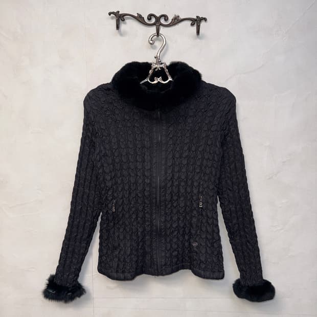 Bogner black rex&rabbit fur pleats 패딩