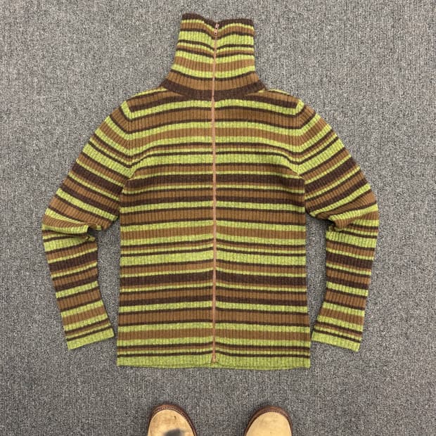 Junko Shimada 빈티지 여성 스트라이프 목포라 니트집업