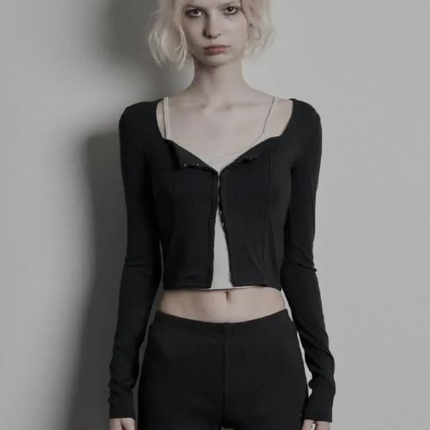 보헤미안서울 스퀘어넥 가디건 카키