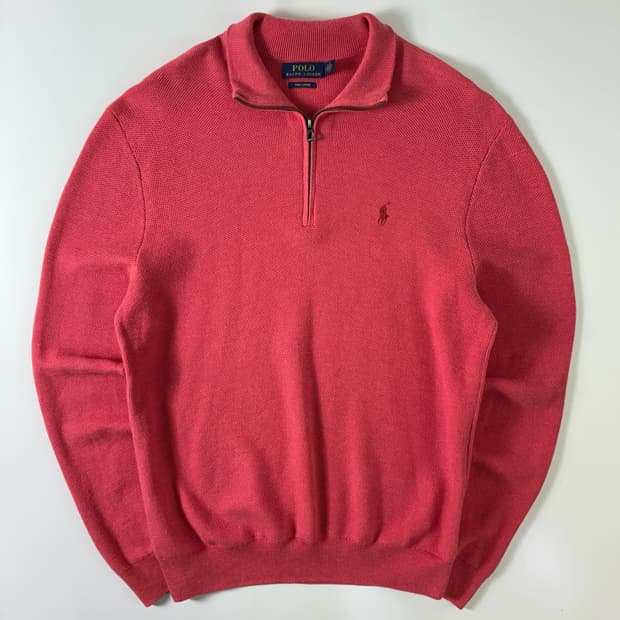 Polo  폴로 랄프로렌 자수 피마코튼 핑크 반집업 니트 