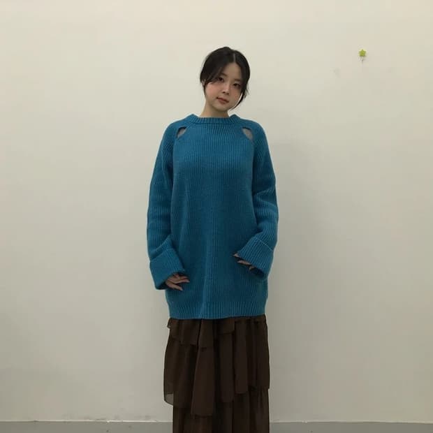JPN Blue Shoulder Detail Knit Sweater