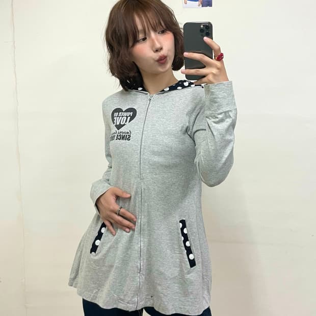 Dot Panda Long Flare Hooded Zip-Up