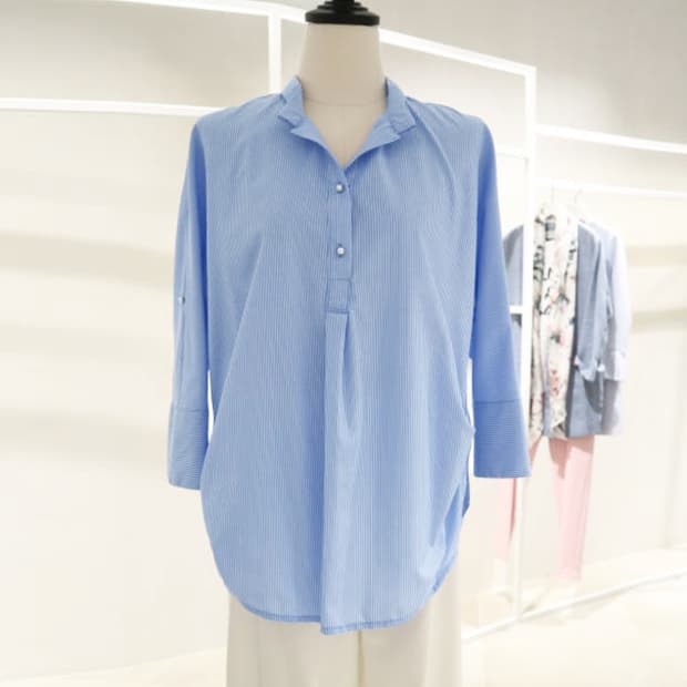 잇미샤(it michaa) 스트라이프 진주버튼 셔츠 55-66 새상품