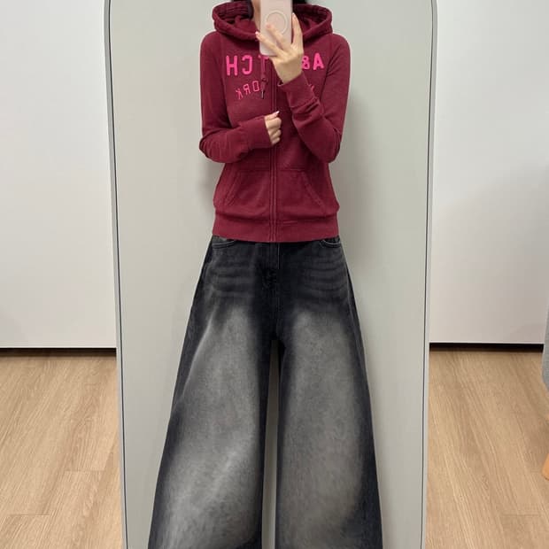 아베크롬비 딱붙핏 핑크 자수로고 버건디 후드집업