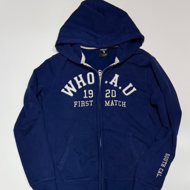 후아유 시그니처 스펠로고 네이비 후드집업 L