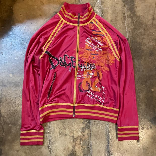 돌체앤가바나 프린팅 크롭 트랙탑 자켓 버건디