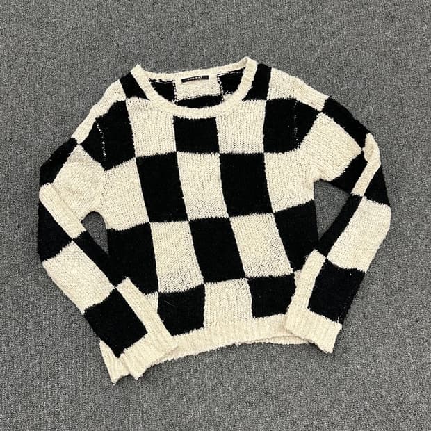 M)Japanese vintage 여성 체커보드 루즈핏 니트 스웨터