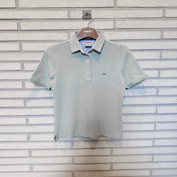 JPN VINTAGE PK 소매 카라 라인 배색 스티치 디테일 민트