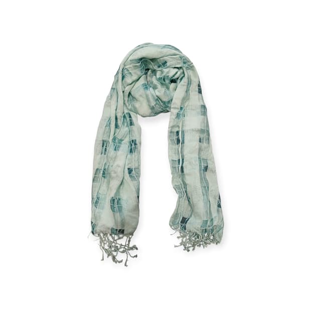 민트 블루 격자 실크 믹스 스카프 