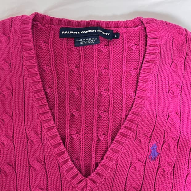 Polo 폴로 랄프로렌 브이넥 니트 핫핑크 여성L