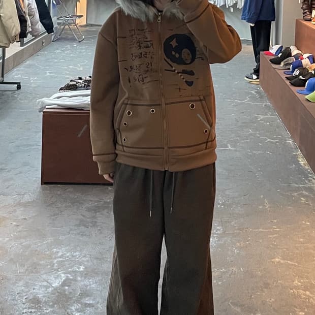 빈티지 y2k 해골 털 후드 집업 H1253