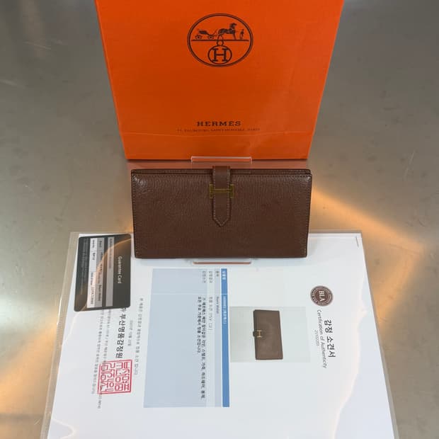 [리오브] 에르메스 베안 스위프트 금장 고트스킨 장지갑