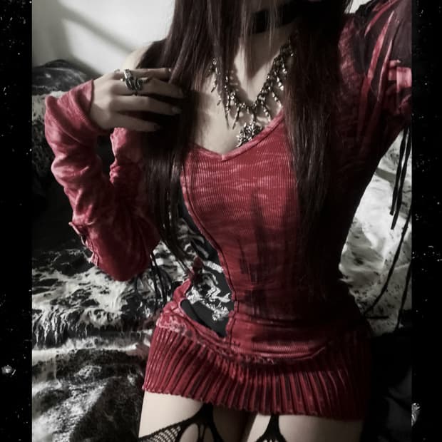 Salvage 펑크 프린팅 후드 원피스 빈티지 고스 고딕