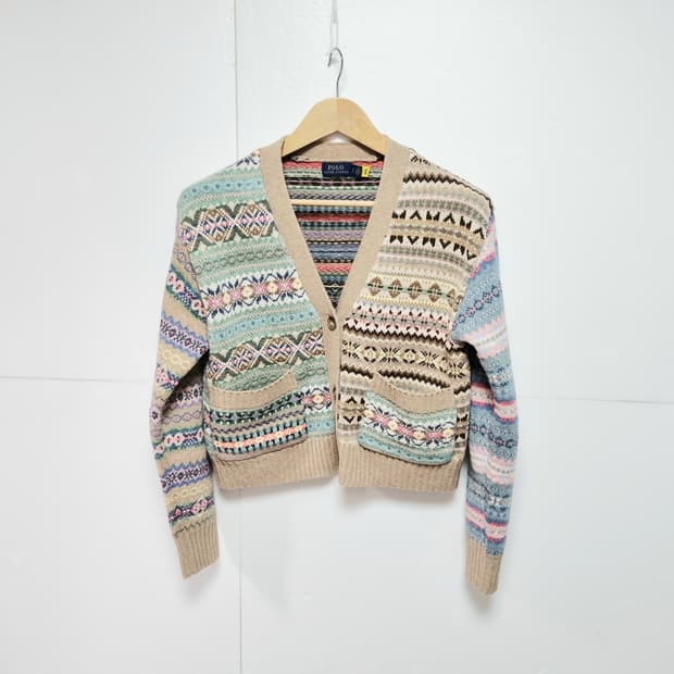 여성 정가60만 폴로 2023 캐시미어 울 페어아일 가디건 니트 스웨터