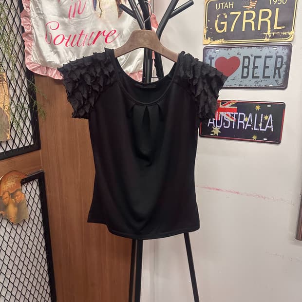Black Frill Sleeve Top