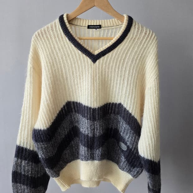Vestopia 일본 빈티지 울 니트 / V넥 스트라이프