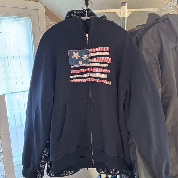 USA FLAG APPLIQUE ZIP HOODIE - NAVY