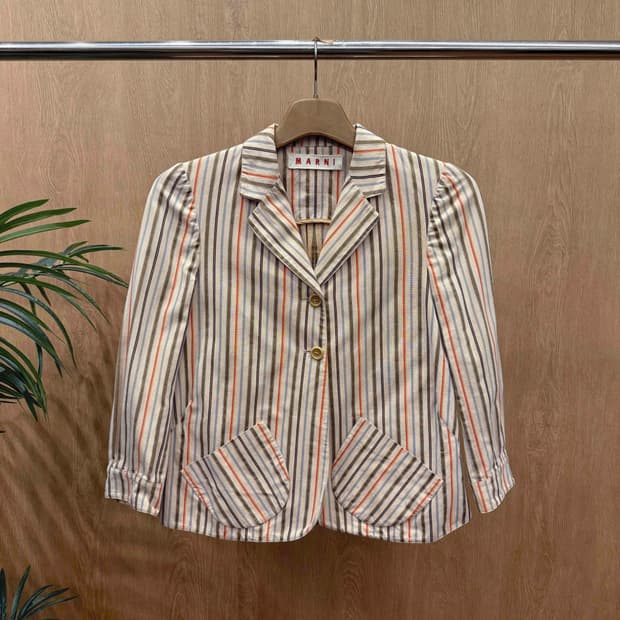 마르니 멀티 스트라이프 자켓 라펠 카라 투버튼 포켓 디테일 유니크 패턴