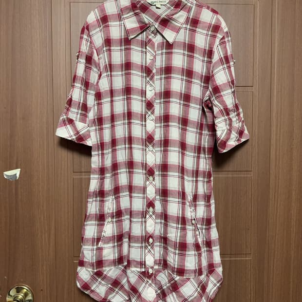 모리걸 하구미 일본 빈티지 사과 체크 롤업 셔츠 원피스