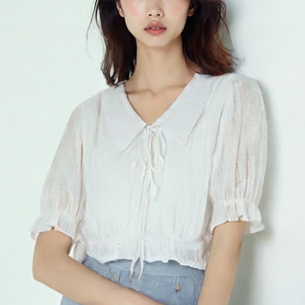 에잇세컨즈 셔링 빅 카라 리본 블라우스 페어리 모리걸