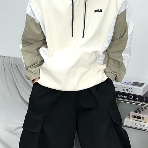 휠라 오버핏 우븐 믹스 아노락 XL