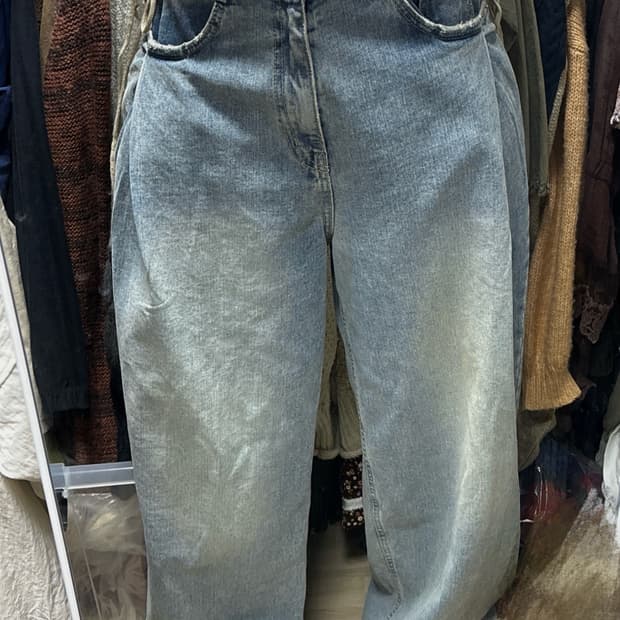 빈티지 워싱 데님 벌룬 와이드 팬츠