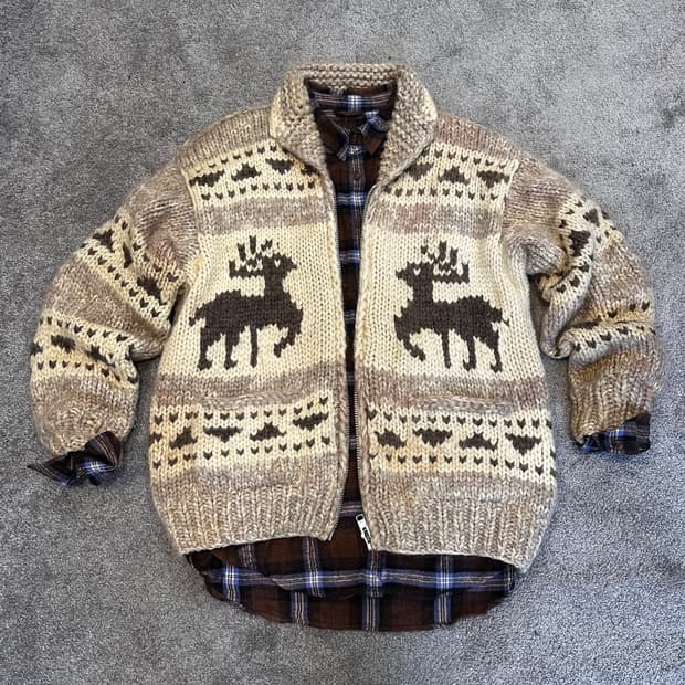 캐나다 베이지핑크 코위찬 헤비울 가디건L