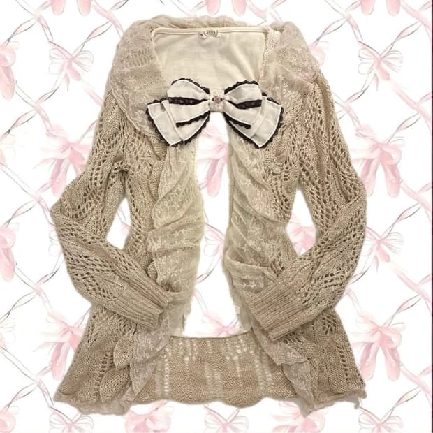 대장급 엑시즈팜 빅 리본 라떼갸루 히메갸루 니트 가디건 빈티지