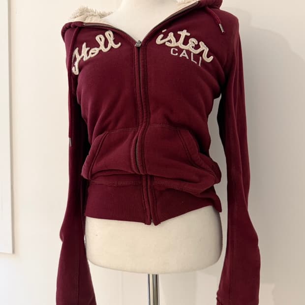 홀리스터 버건디 털 후드집업