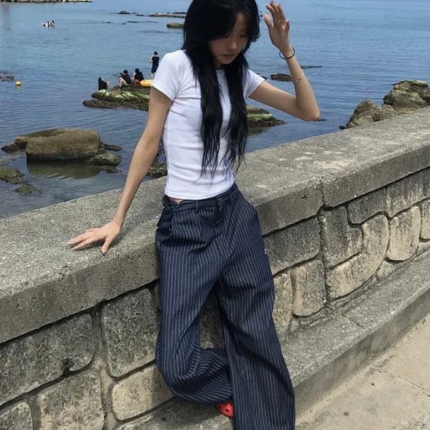탄산마그네슘 코튼와이드팬츠 스트라이프 1사이즈