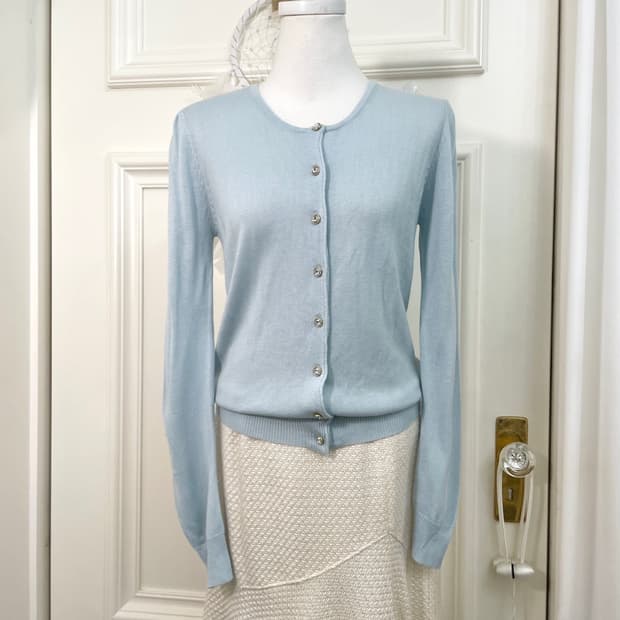 indiblue cubic button puff sleeve cardig