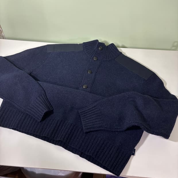 100 L 폴로랄프로렌 네이비 모100% 어깨패치 헨리넥니트