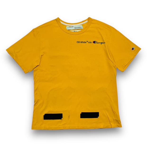 오프 화이트 x 챔피온 18ss 콜라보 더블 애로우 노랑 티셔츠