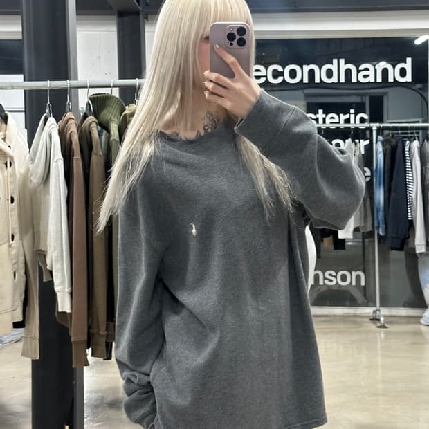 폴로 랄프로렌 그레이 화이트포니 와플 긴팔 니트