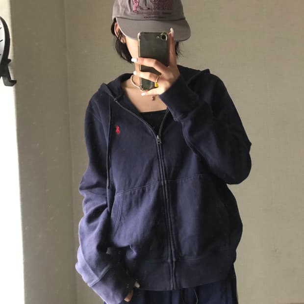 폴로 네이비 후드집업