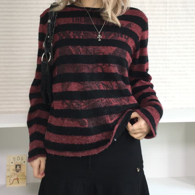 jpn vintage red bokashi stripe y2k knit